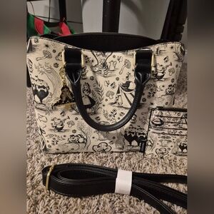 Loungefly alice in wonderland line art allover print purse